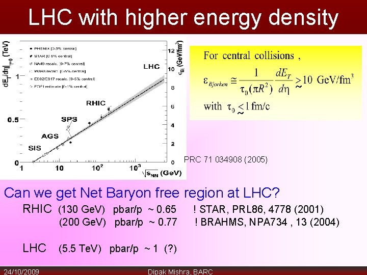 LHC with higher energy density ~ ~ PRC 71 034908 (2005) Can we get