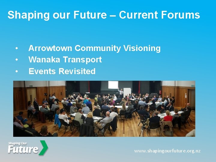 Shaping our Future – Current Forums • • • Arrowtown Community Visioning Wanaka Transport