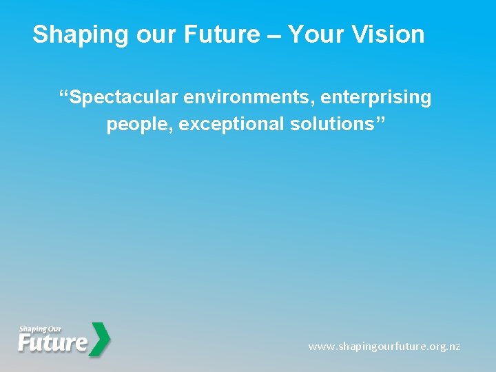 Shaping our Future – Your Vision “Spectacular environments, enterprising people, exceptional solutions” www. shapingourfuture.