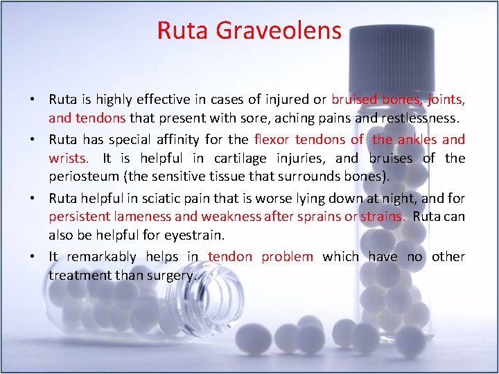 Ruta Graveolens • Ruta is highly effective in cases of injured or bruised bones,