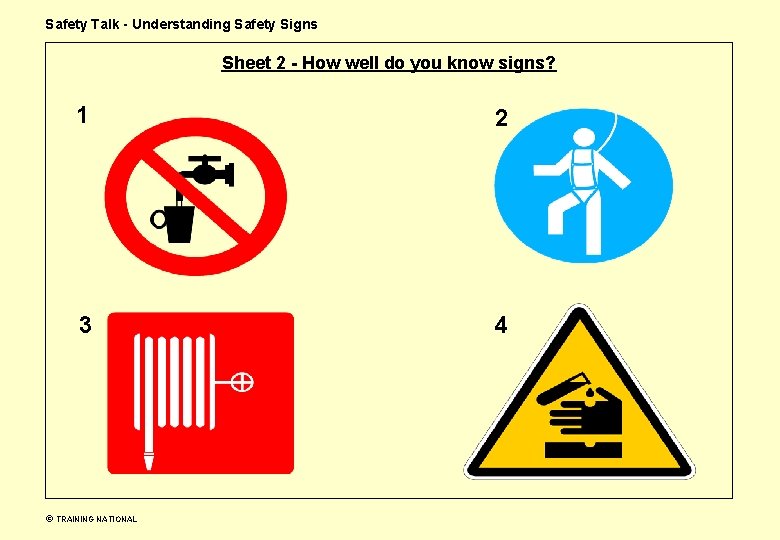 Safety Talk - Understanding Safety Signs Sheet 2 - How well do you know