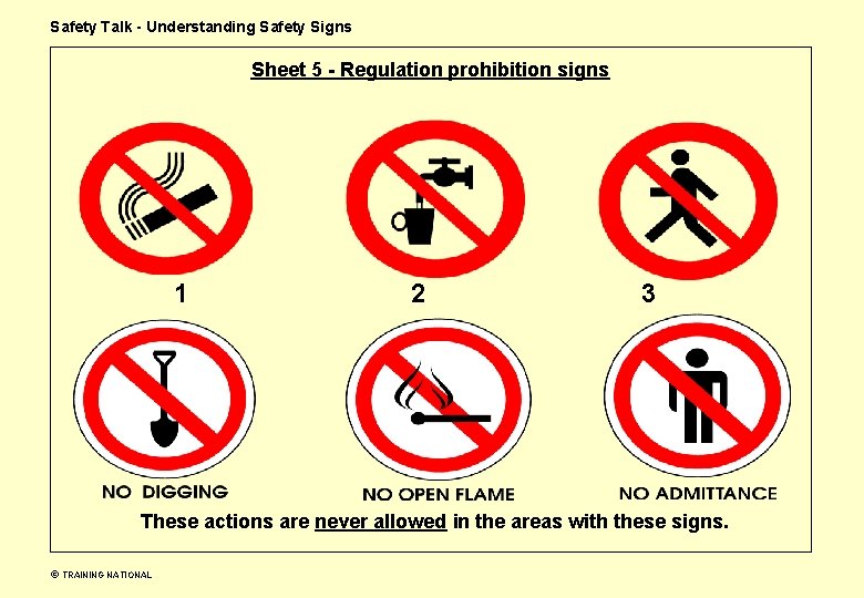 Safety Talk - Understanding Safety Signs Sheet 5 - Regulation prohibition signs 1 2