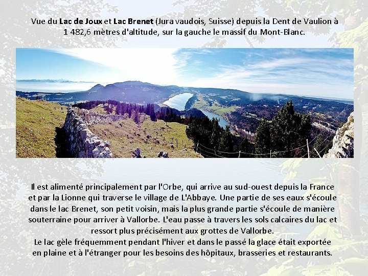 Vue du Lac de Joux et Lac Brenet (Jura vaudois, Suisse) depuis la Dent