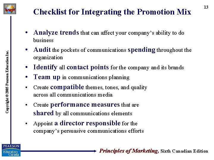 Checklist for Integrating the Promotion Mix 13 • Analyze trends that can affect your
