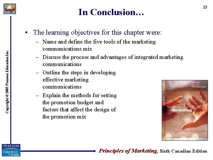 In Conclusion… 15 Copyright © 2005 Pearson Education Inc. • The learning objectives for