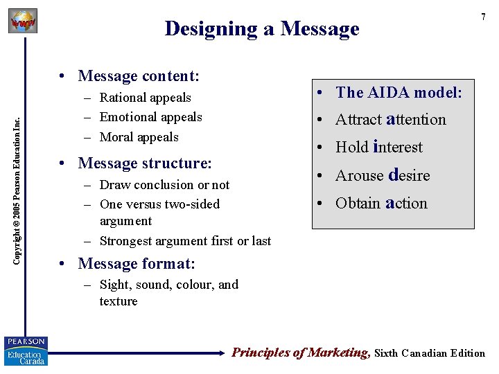 Designing a Message Copyright © 2005 Pearson Education Inc. • Message content: 7 •