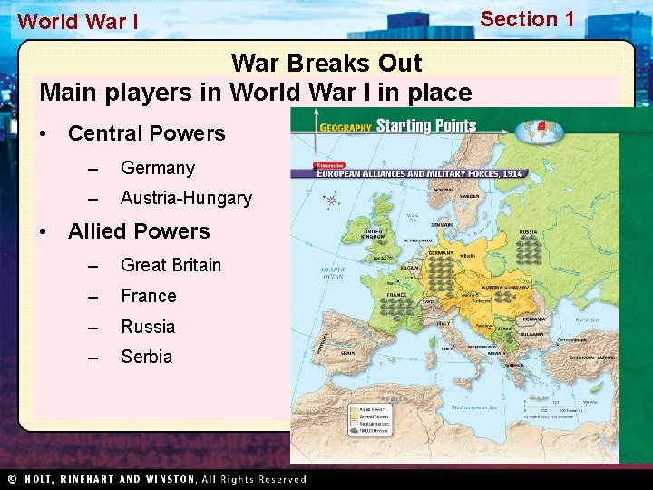 World War I War Breaks Out Main players in World War I in place