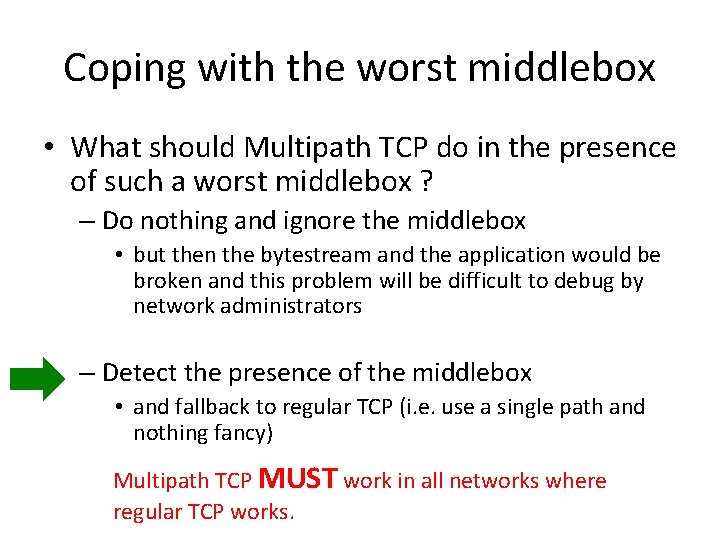 Coping with the worst middlebox • What should Multipath TCP do in the presence