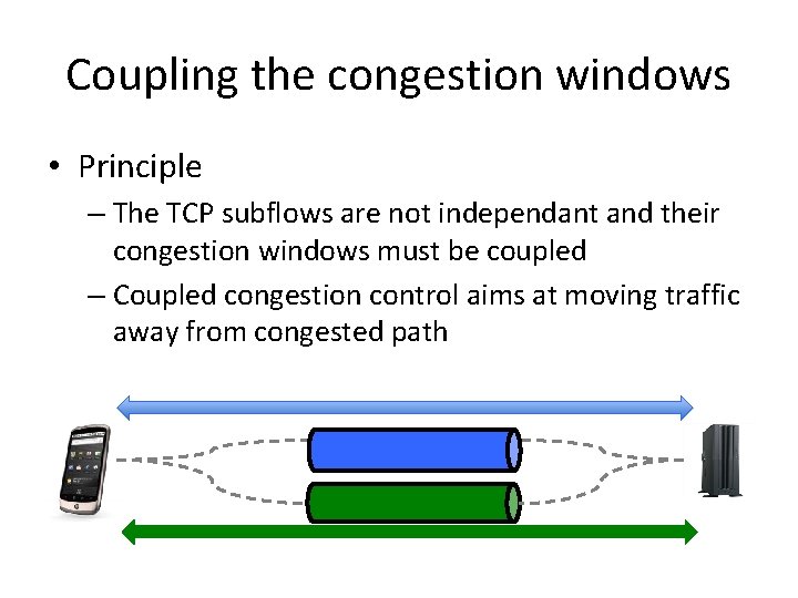 Coupling the congestion windows • Principle – The TCP subflows are not independant and