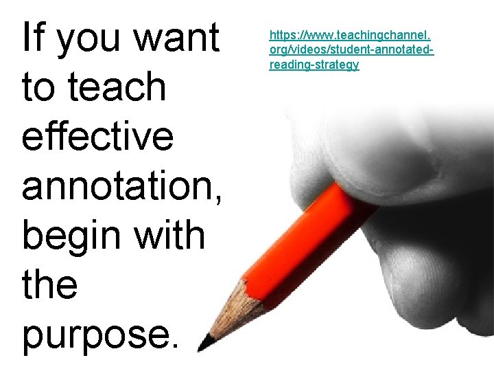 If you want to teach effective annotation, begin with the purpose. https: //www. teachingchannel.