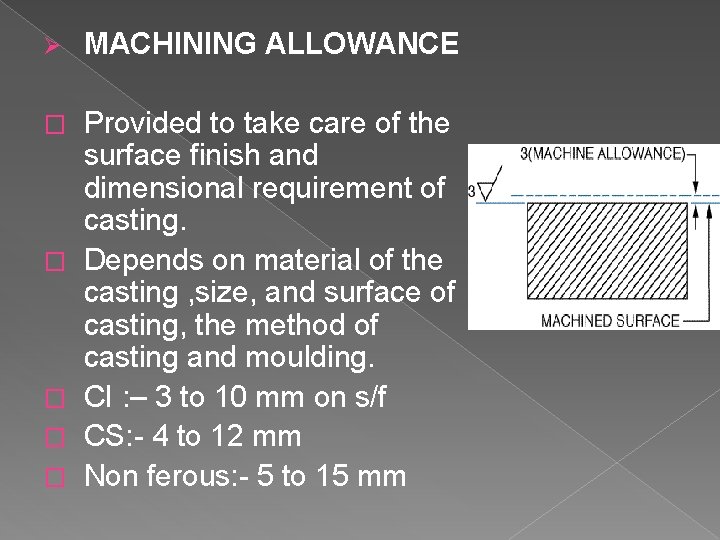 Ø MACHINING ALLOWANCE � Provided to take care of the surface finish and dimensional