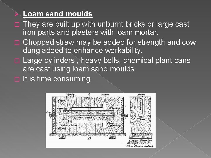 Ø � � Loam sand moulds They are built up with unburnt bricks or