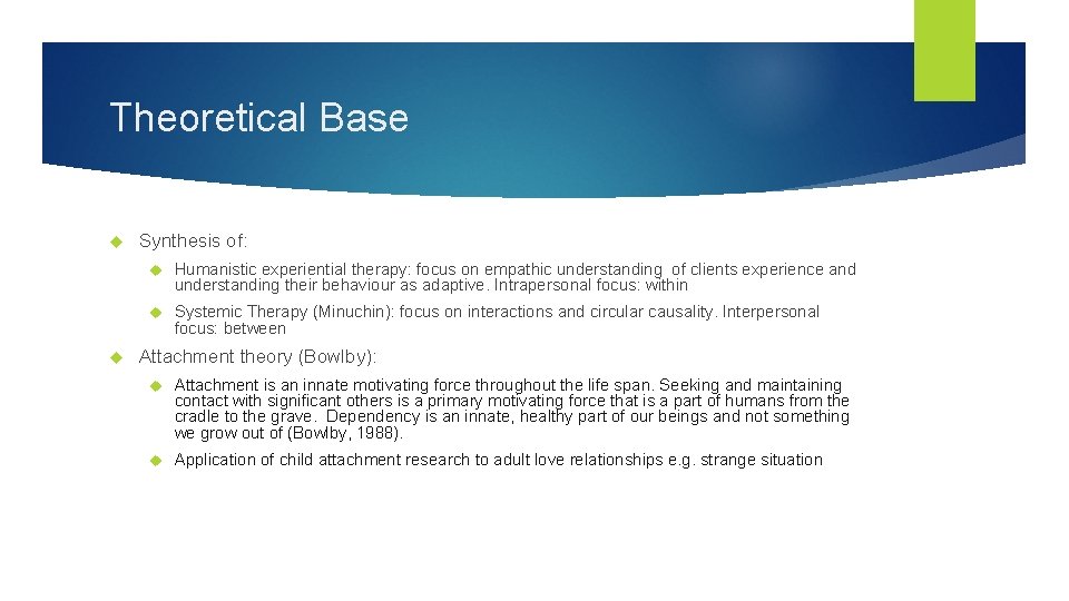 Theoretical Base Synthesis of: Humanistic experiential therapy: focus on empathic understanding of clients experience