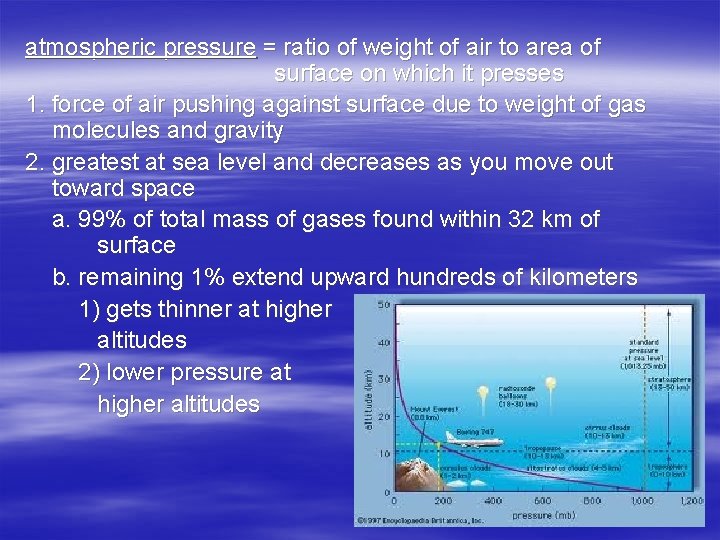 atmospheric pressure = ratio of weight of air to area of surface on which