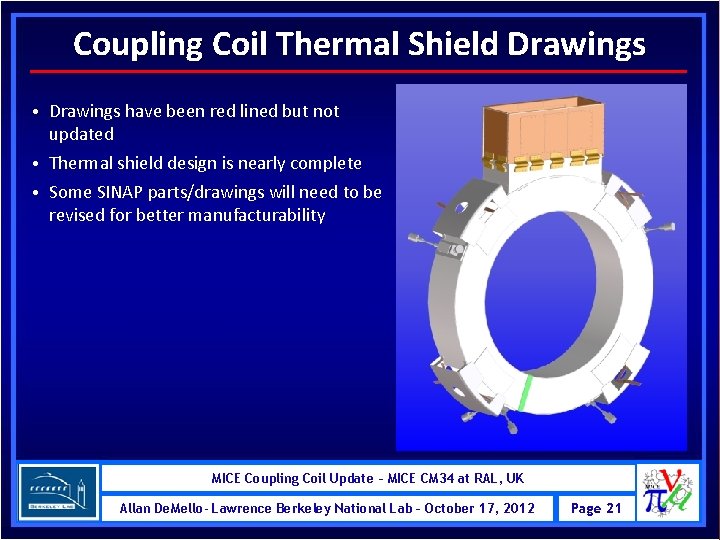 Coupling Coil Thermal Shield Drawings • Drawings have been red lined but not updated