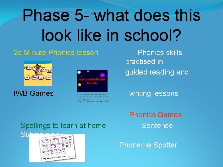 Phase 5 - what does this look like in school? 2 o Minute Phonics