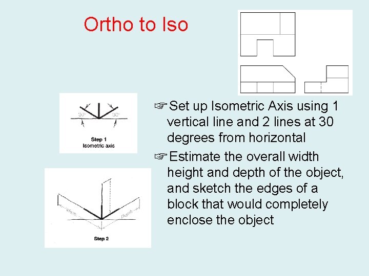 Ortho to Iso ☞ Set up Isometric Axis using 1 vertical line and 2