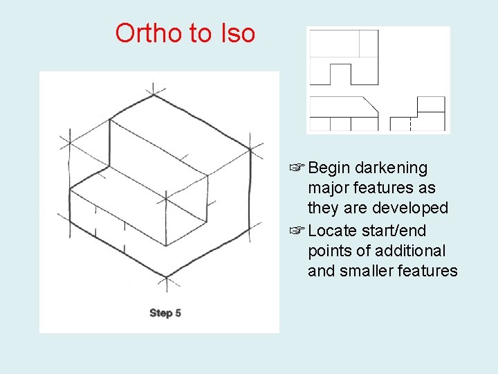 Ortho to Iso ☞ Begin darkening major features as they are developed ☞ Locate