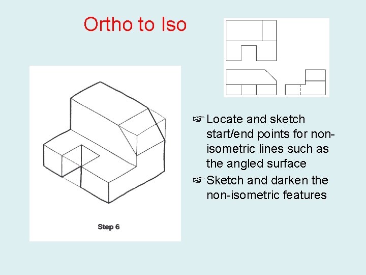 Ortho to Iso ☞ Locate and sketch start/end points for nonisometric lines such as