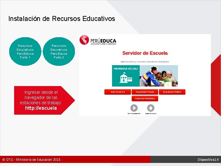Instalación de Recursos Educativos PerúEduca Parte 1 Recursos Educativos PerúEduca Parte 2 Ingresar desde