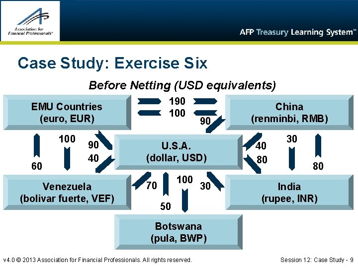 Case Study: Exercise Six Before Netting (USD equivalents) 190 100 EMU Countries (euro, EUR)