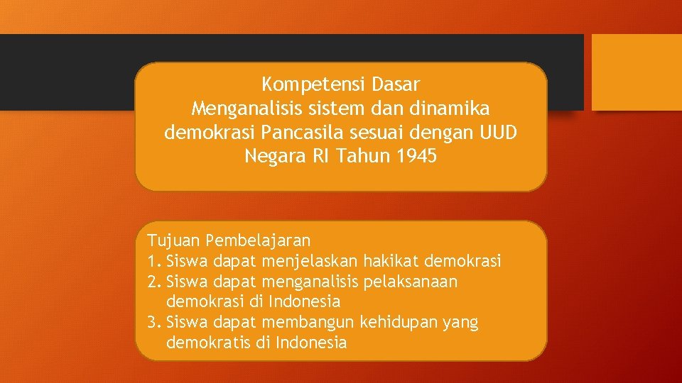 Kompetensi Dasar Menganalisis sistem dan dinamika demokrasi Pancasila sesuai dengan UUD Negara RI Tahun