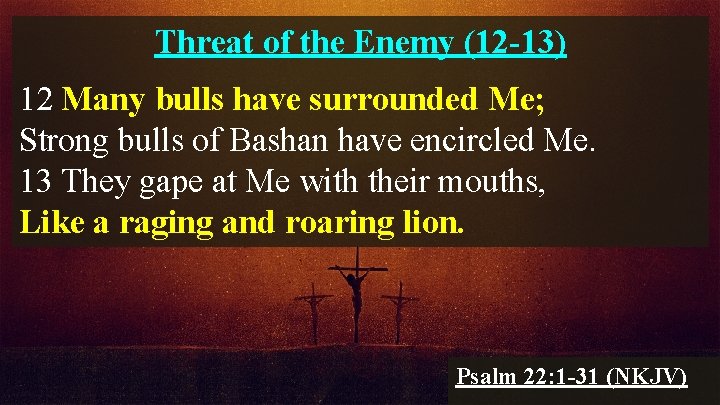 Threat of the Enemy (12 -13) 12 Many bulls have surrounded Me; Strong bulls