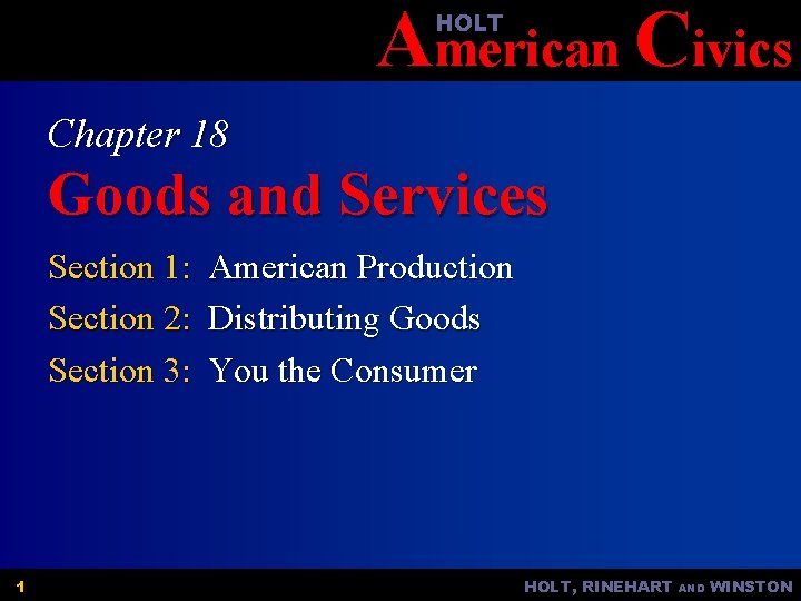 American Civics HOLT Chapter 18 Goods and Services Section 1: American Production Section 2: