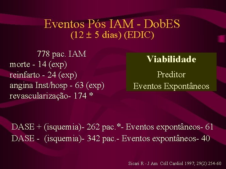 Eventos Pós IAM - Dob. ES (12 5 dias) (EDIC) 778 pac. IAM morte