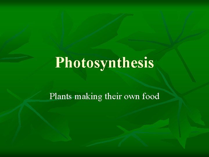 Photosynthesis Plants making their own food 
