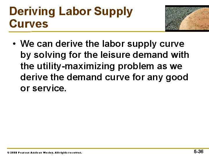 Deriving Labor Supply Curves • We can derive the labor supply curve by solving