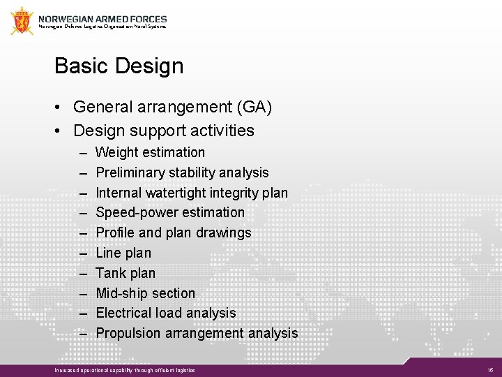 Norwegian Defence Logistics Organisation Naval Systems Basic Design • General arrangement (GA) • Design
