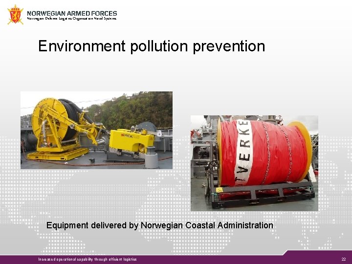Norwegian Defence Logistics Organisation Naval Systems Environment pollution prevention Equipment delivered by Norwegian Coastal