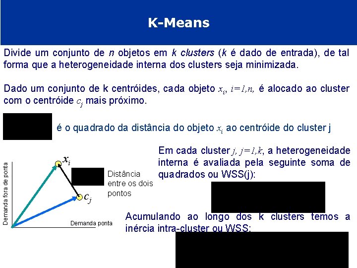 K-Means Divide um conjunto de n objetos em k clusters (k é dado de