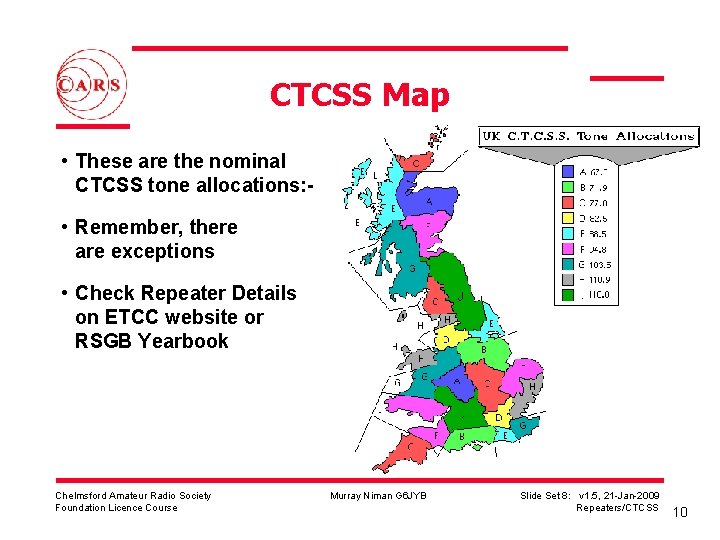 CTCSS Map • These are the nominal CTCSS tone allocations: • Remember, there are