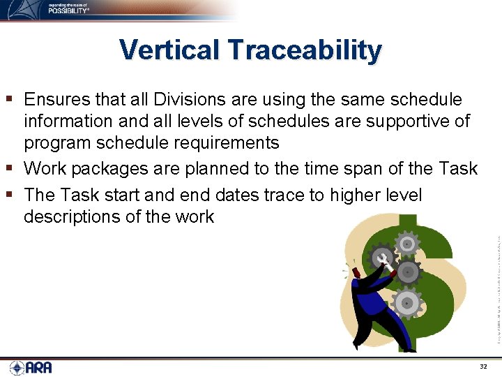 Vertical Traceability Copyright 2009. All rights reserved. Applied Research Associates, Inc. § Ensures that