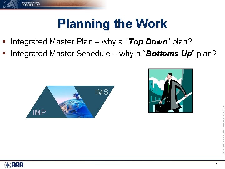 Planning the Work § Integrated Master Plan – why a “Top Down” plan? §