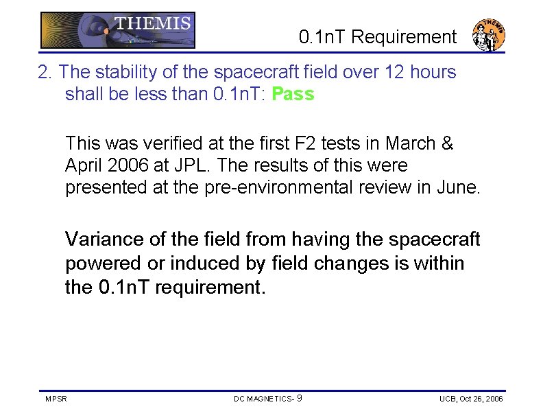 0. 1 n. T Requirement 2. The stability of the spacecraft field over 12