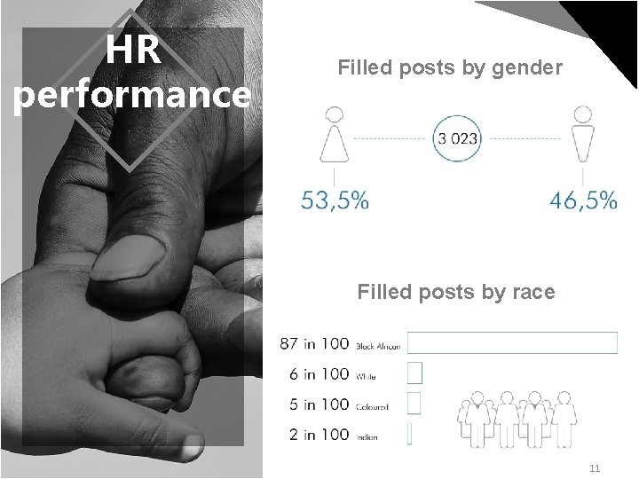 HR performance Filled posts by gender Filled posts by race 11 