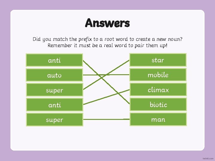 Answers Did you match the prefix to a root word to create a new Answers Did you match the prefix to a root word to create a new