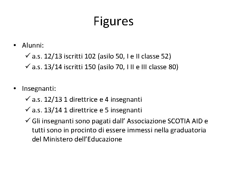 Figures • Alunni: ü a. s. 12/13 iscritti 102 (asilo 50, I e II