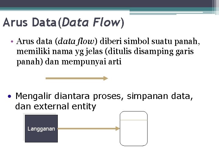 Arus Data(Data Flow) • Arus data (data flow) diberi simbol suatu panah, memiliki nama