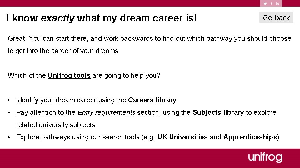 I know exactly what my dream career is! Go back Great! You can start