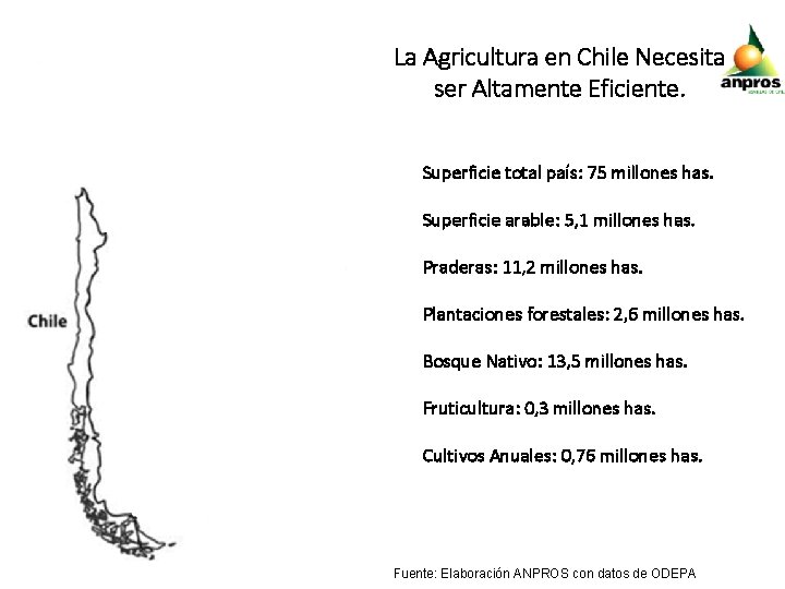 La Agricultura en Chile Necesita ser Altamente Eficiente. Superficie total país: 75 millones has.