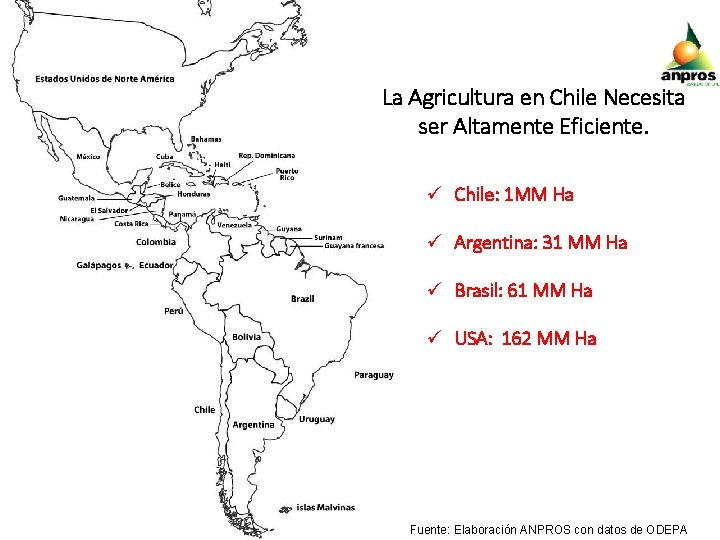 La Agricultura en Chile Necesita ser Altamente Eficiente. ü Chile: 1 MM Ha ü