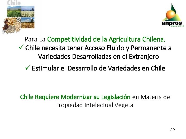 Para La Competitividad de la Agricultura Chilena. ü Chile necesita tener Acceso Fluido y