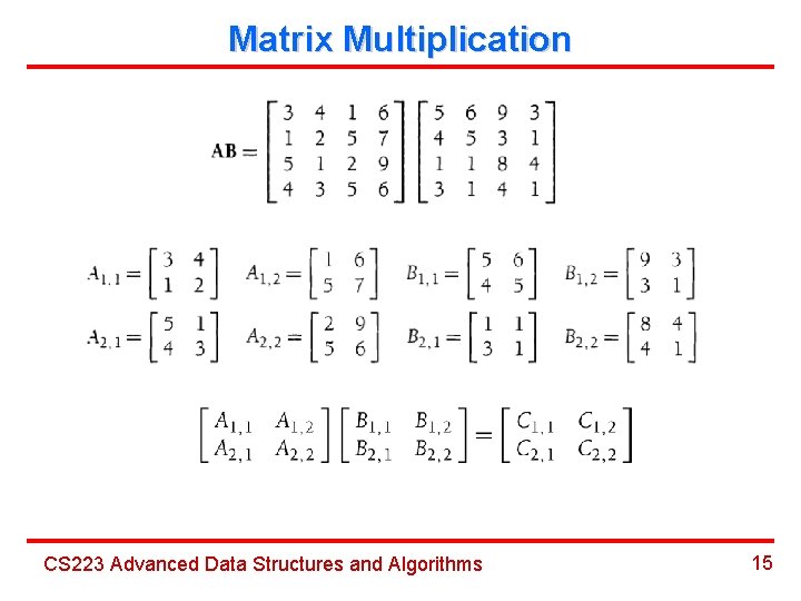 Matrix Multiplication CS 223 Advanced Data Structures and Algorithms 15 