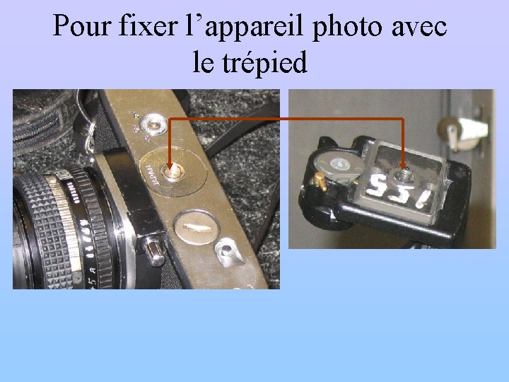 Pour fixer l’appareil photo avec le trépied 