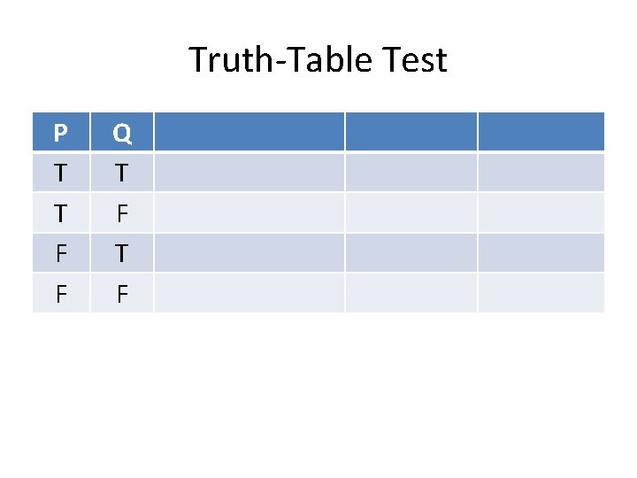 Truth-Table Test P T T F F Q T F 