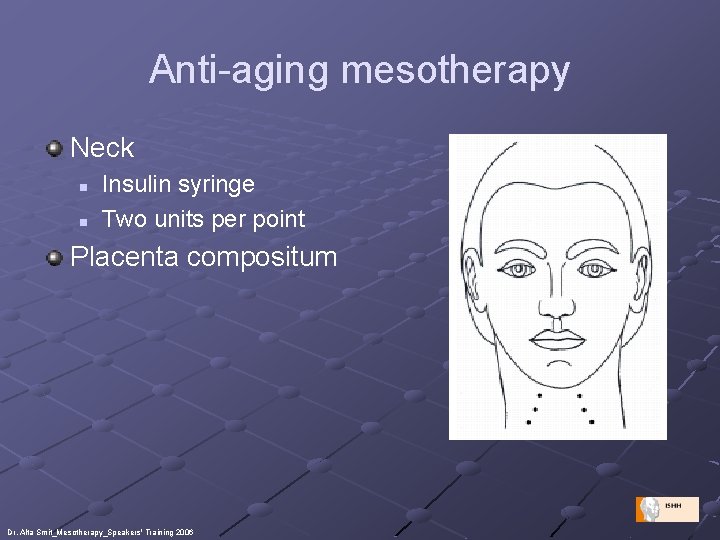 Anti-aging mesotherapy Neck n n Insulin syringe Two units per point Placenta compositum Dr.